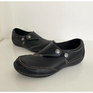 Clarks Ashland Lane Q Slip On Black Leather Moc Shoes Comfort Orthopedic Women 9